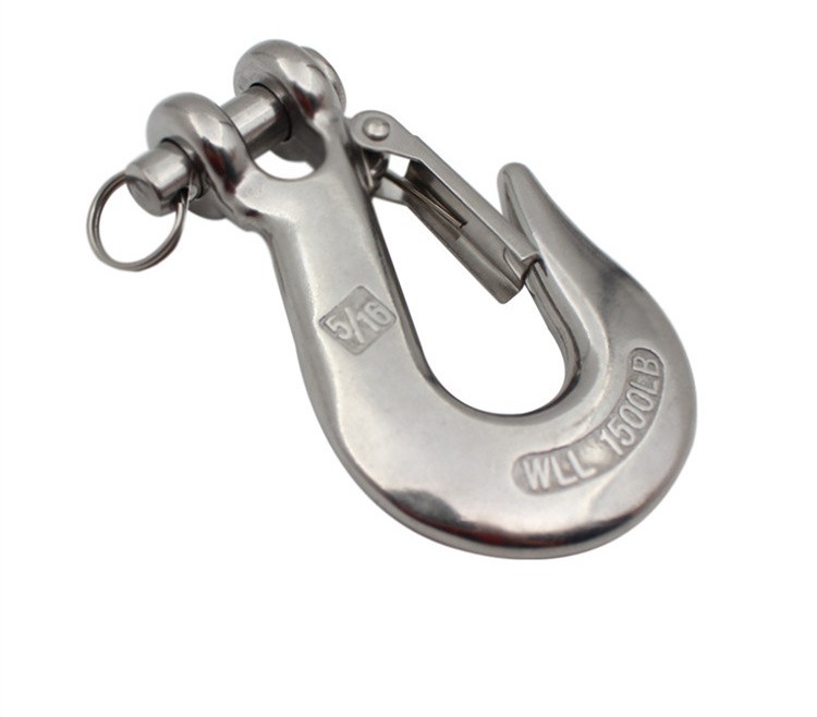 Stainless Steel 304 Sheep Horn Sliding Hook Fork Type Opening Anti Detachment Lifting Hook Safety Cargo Hook