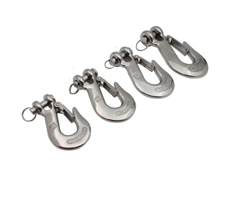 Stainless Steel 304 Sheep Horn Sliding Hook Fork Type Opening Anti Detachment Lifting Hook Safety Cargo Hook