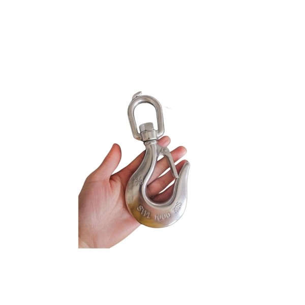 Marine Hardware 304 Stainless Steel Swivel Eye Slip Hook Safety Latch Lifting Hoisting Crane Chain Hook